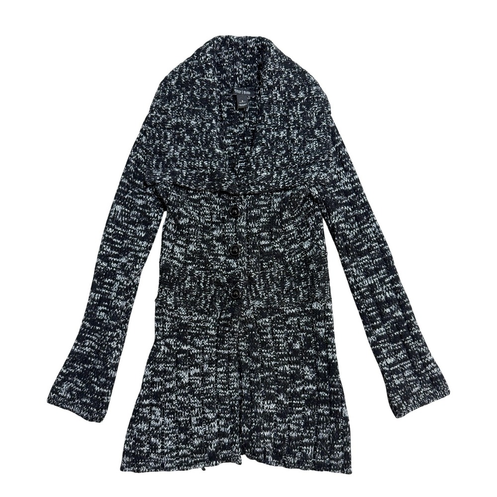 White House Black Market Sweater Womens Small Black Cowl Neck Button Cardigan